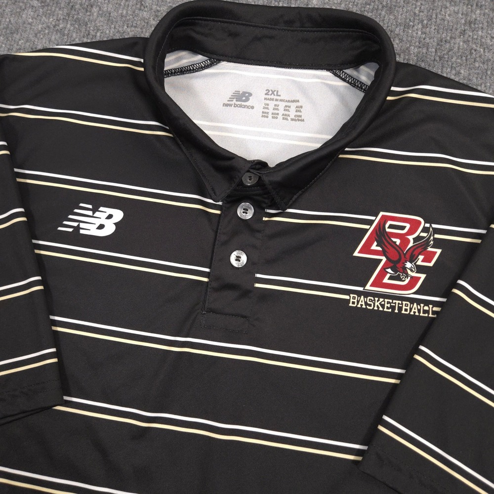 New Balance Boston College Eagles Basketball Polo Shirt Mens 2XL Black Striped